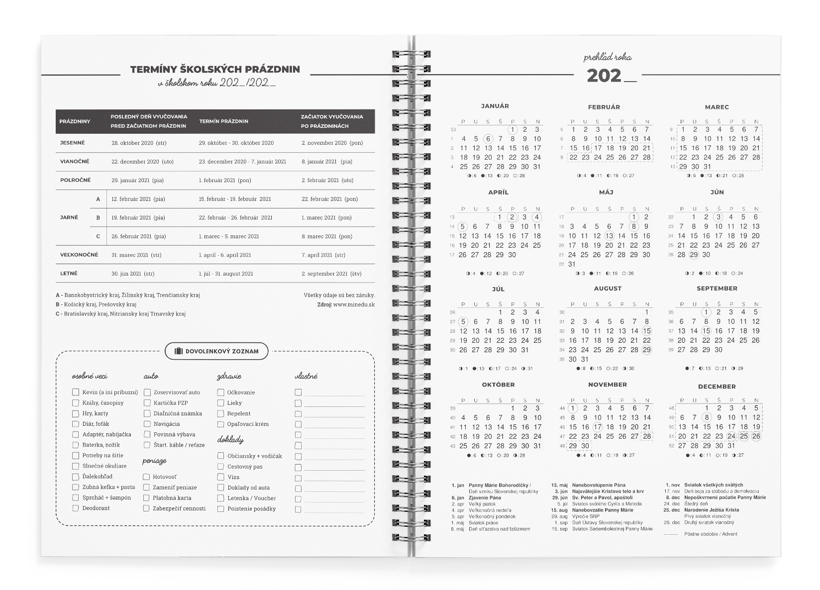 Kresťanský motivačný diár: prehľadný ročný kalendár 2019, sviatky, prázdniny a dovolenkový zoznam